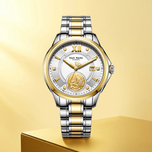 天王表传奇系列24K金立体金币机械机芯男女对表5878