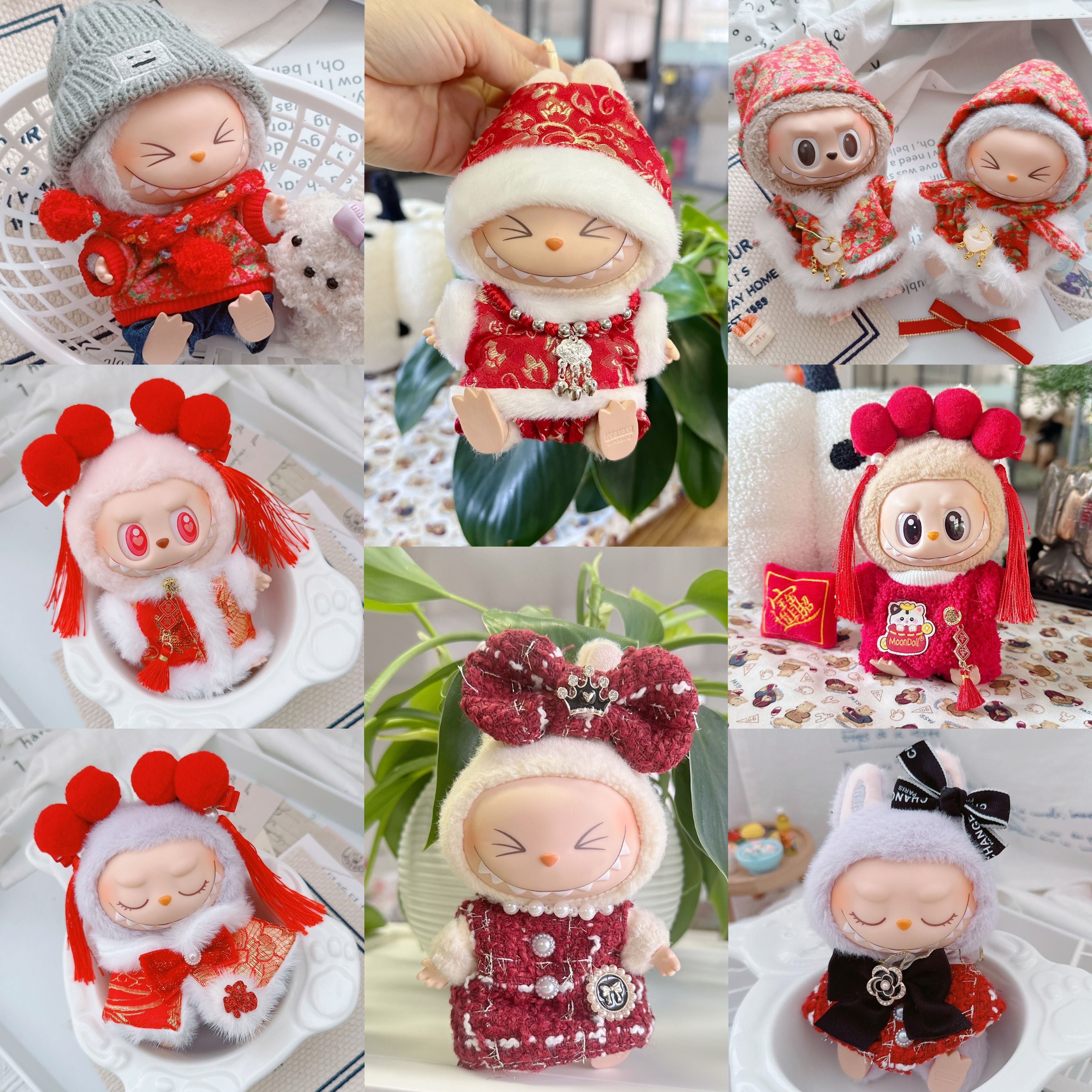 一/二代Labubu衣服挂件拉布布坐坐派对新年娃衣唐装着替