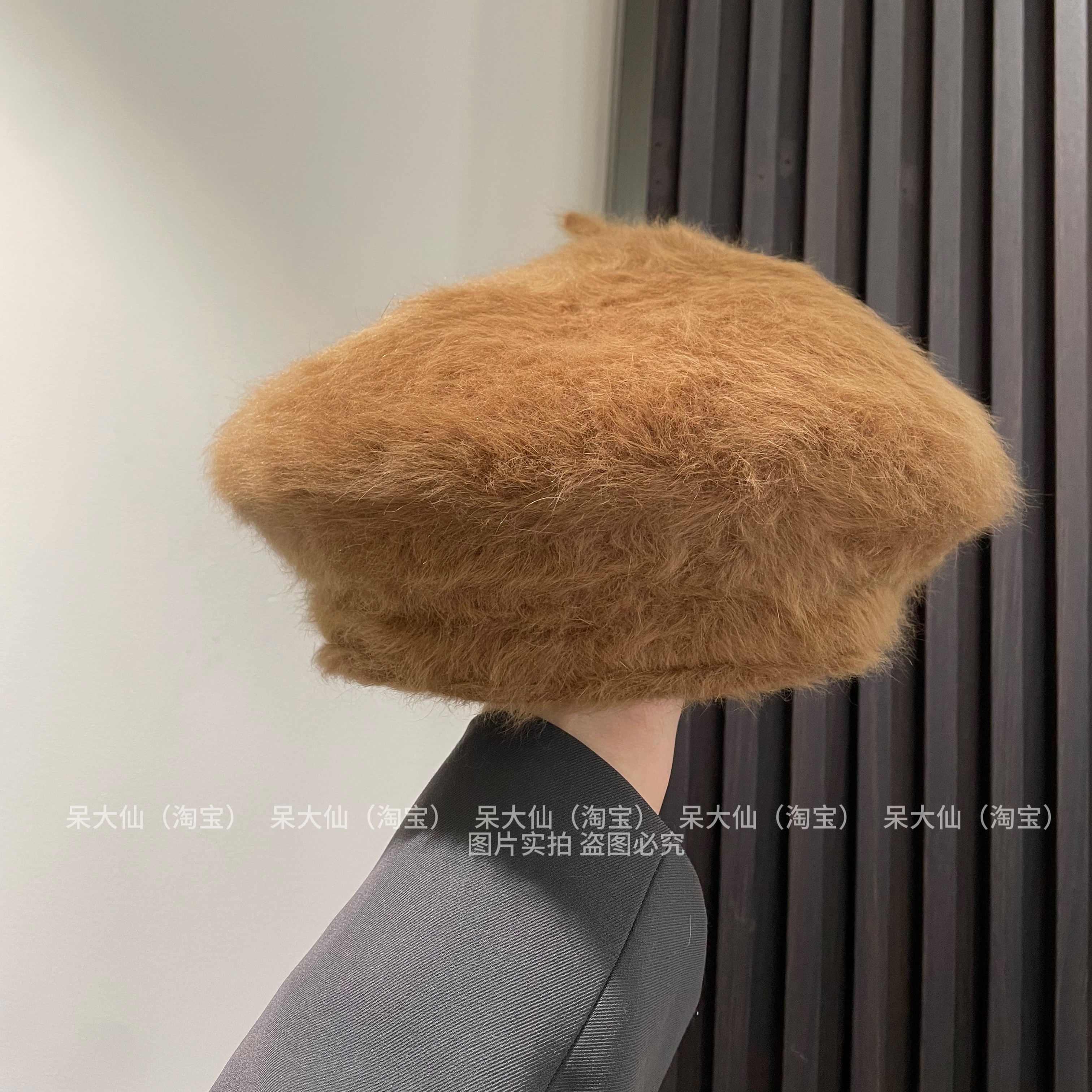 白露同款！兔毛仙女感~白色贝雷帽子女气质时尚秋冬毛绒绒画家帽