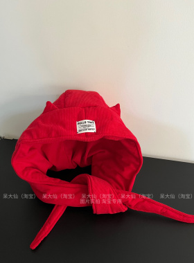 可爱红色小恶魔保暖夹棉雷锋帽子女系带户外冬季防风寒保暖护耳帽