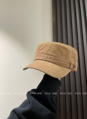 春季新品～复古百搭纯色金属扣宽檐马术帽海军女大头围平顶鸭舌帽