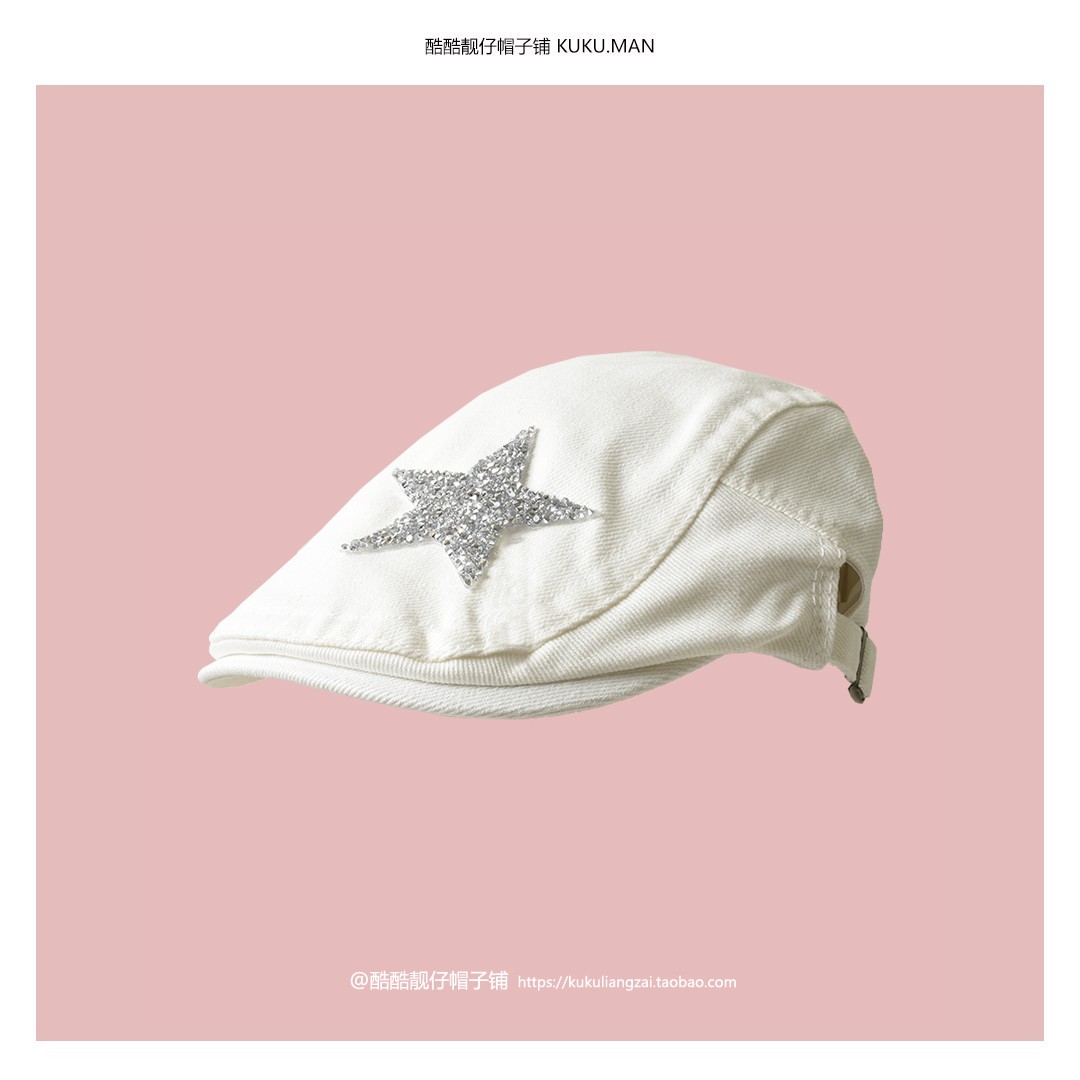 星星黑白色前进帽子日系复古y2k