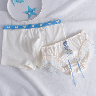 新款情侣内裤纯棉一男一女全棉裆抑菌轻奢舒适简约蝴蝶结系带套装