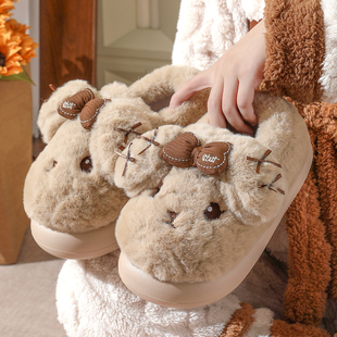 厚底包跟棉拖鞋女新款居家可爱卡通拖鞋冬季加绒保暖棉鞋轻便软底