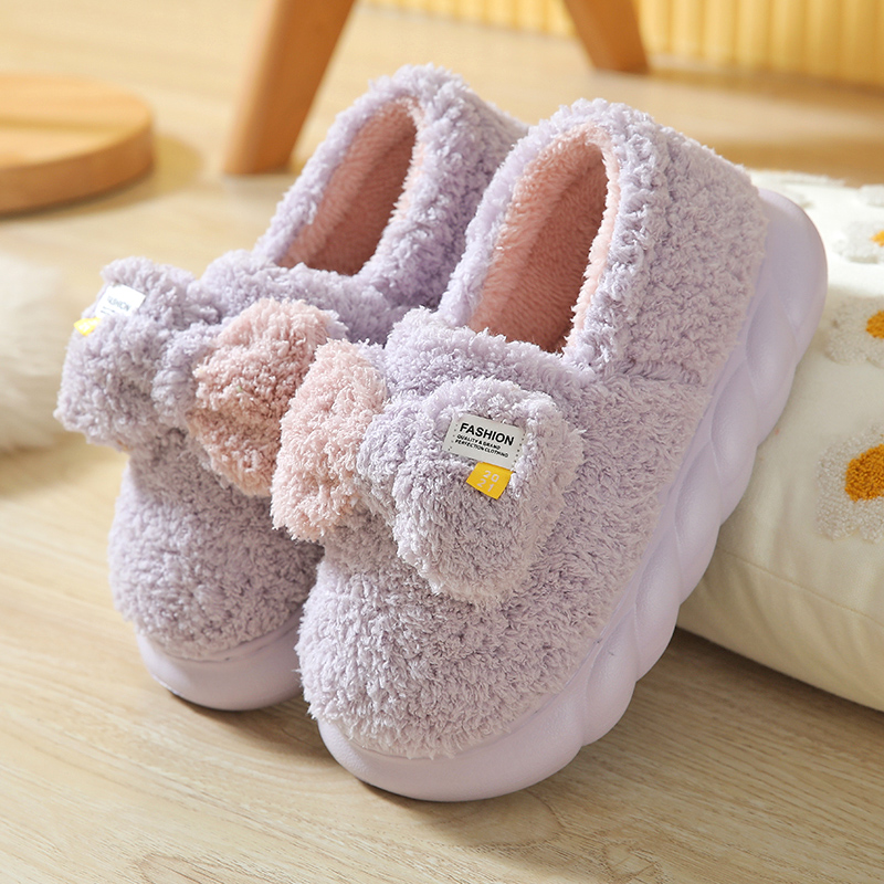 棉拖鞋女厚底包跟时尚可爱蝴蝶结踩屎感拖鞋女冬保暖月子棉鞋防滑