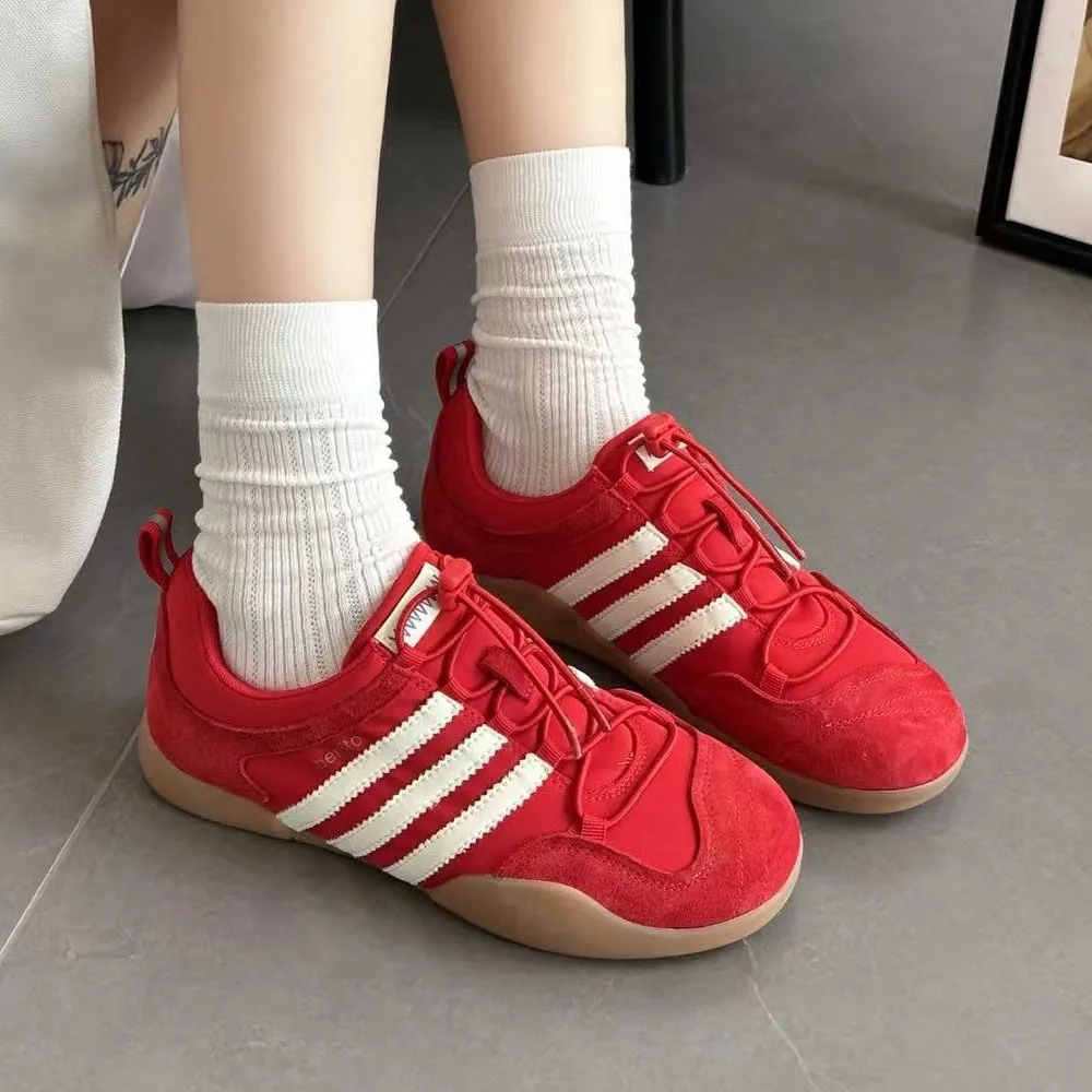 复古红色德训鞋女25夏季新款磨砂牛皮休闲运动板鞋软底百搭阿甘鞋