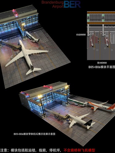 08机库 1: 200 модуль модуля аэропорта пассажирского самолета с огнями