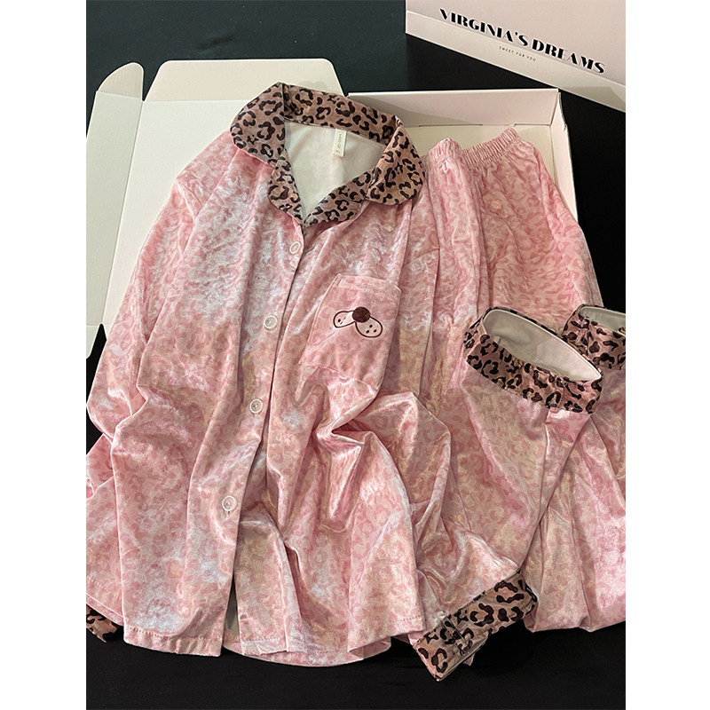 金丝绒秋冬女长袖家居服两件套