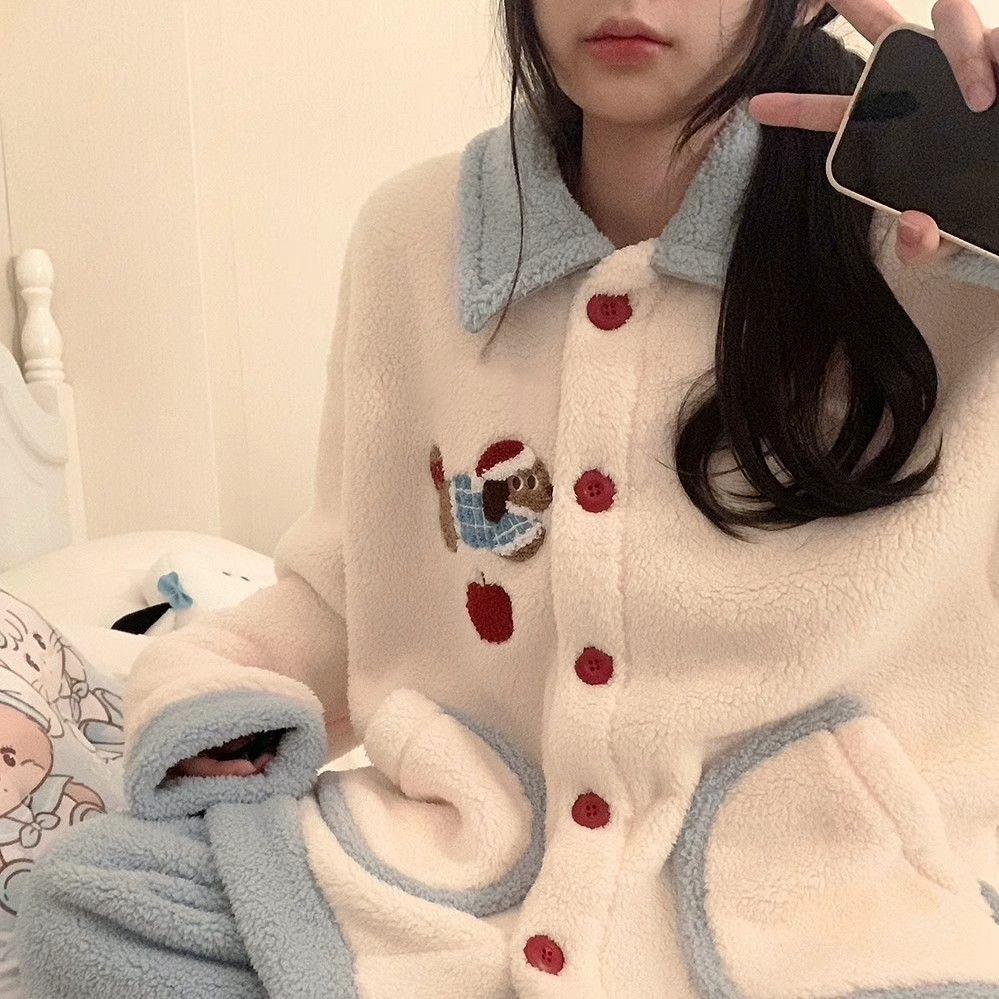 冬款可爱腊肠狗睡衣女款秋冬季2024新款加厚珊瑚绒卡通家居服冬天