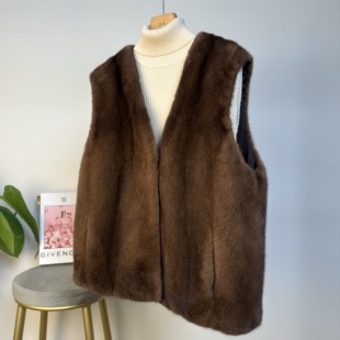 进口丹麦紫金天鹅绒貂皮马甲女整貂年轻新款水貂背心皮草外套显瘦