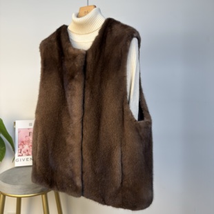 进口丹麦紫金天鹅绒貂皮马甲女整貂年轻圆领水貂背心皮草外套显瘦