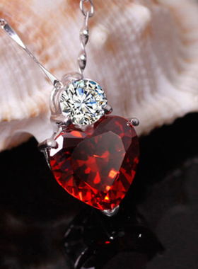 红色心形超闪锆石韩国学生吊坠