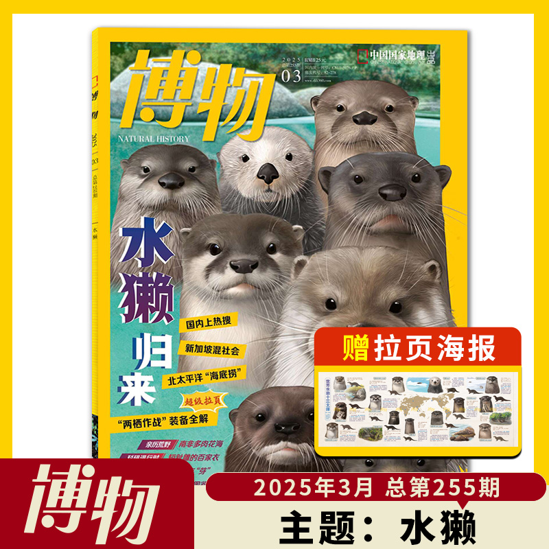 博物杂志2025年3月水獭  北太平洋”海底捞“ 超级拉页：“两栖作战：装备全解 中国国家地理青少年版自然科学探索动植物科普百科