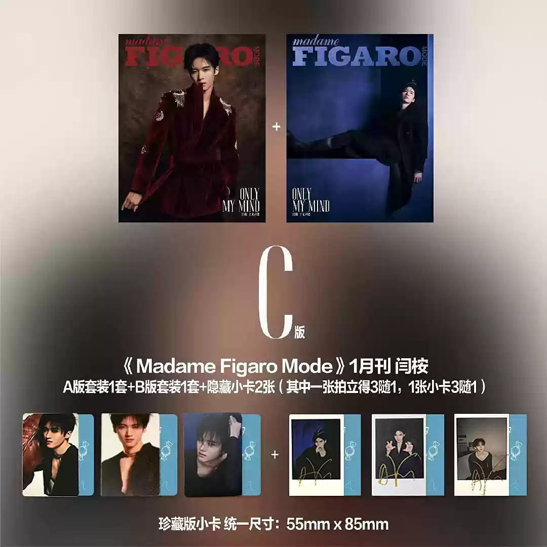 赠送官方随机6张小卡【共2本】Madame Figaro 费加罗世界杂志 2025年1月封面闫桉 内文：祝绪丹 明星时尚潮流期刊杂志