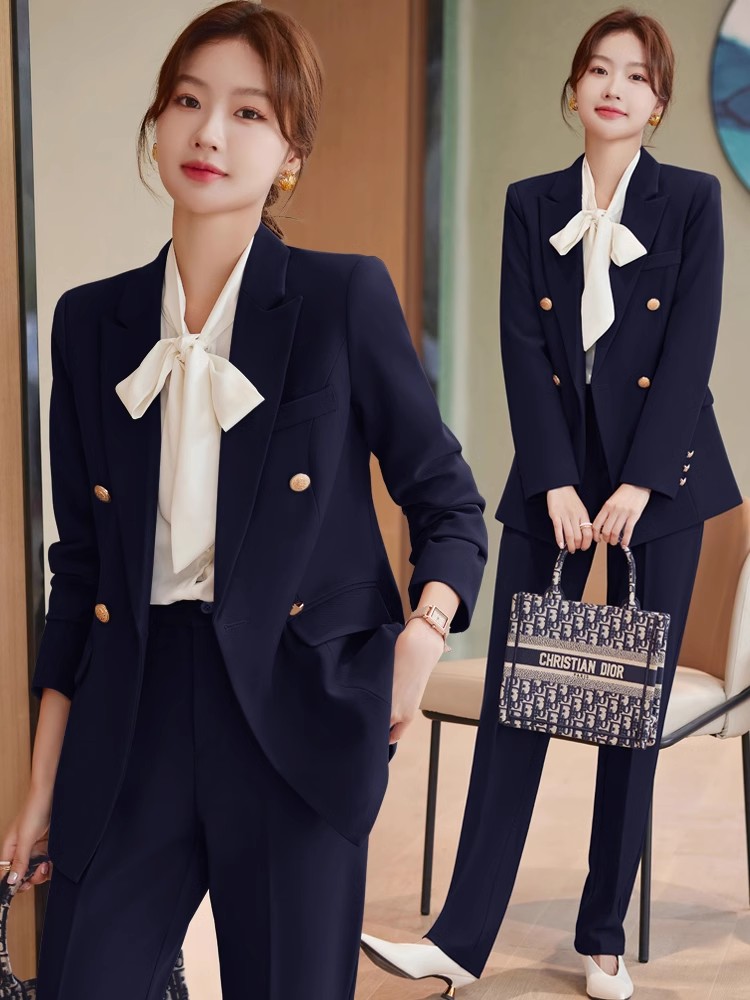 藏青色高端西装套装女春秋2025新款面试经理工作服西服外套