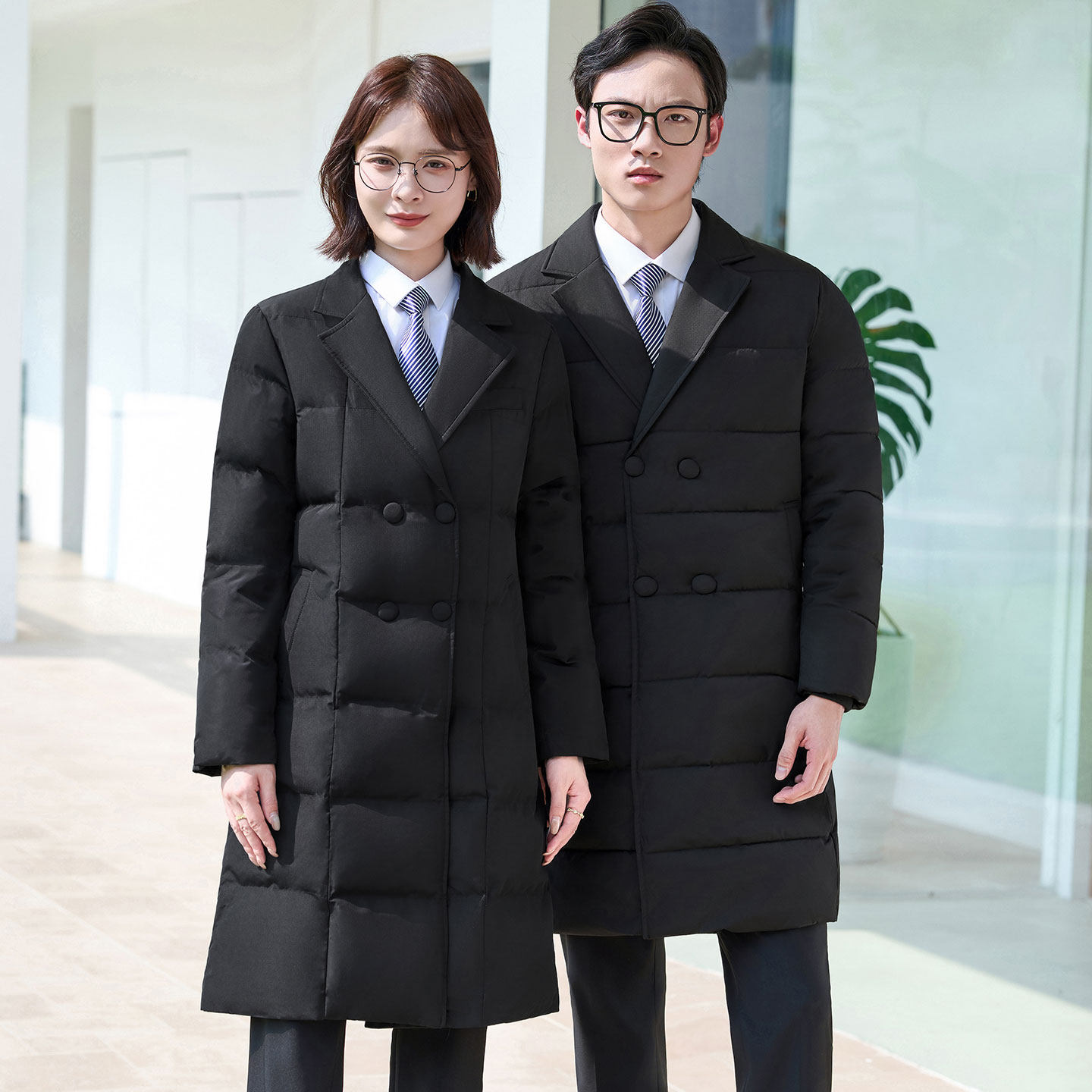 棉服大衣工作服男女黑色羽绒服中国手机营业厅职业装中长款外套冬