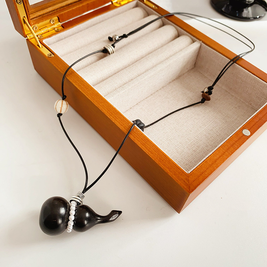 蜡绳木头葫芦串珠珍珠项链女新中式禅意毛衣链复古民族风百搭饰品