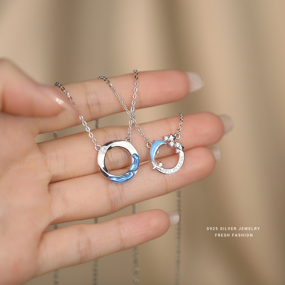 S925银海誓余生海豚锆石情侣项链