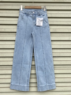 奶奶裤 女小个子高腰直筒牛仔裤 阔腿牛仔裤 弹力浅蓝色八九分窄版
