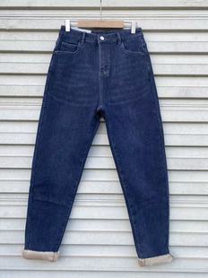 宽松百搭哈伦裤 高腰显瘦老爹裤 女秋冬新款 弹性高腰加绒加厚牛仔裤