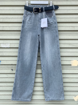 莫兰迪灰窄版阔腿牛仔裤女夏季薄款2025新款微弹高腰休闲直筒裤