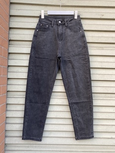 显瘦老爹裤 哈伦裤 子高腰弹力 女春夏款 快家鱼家烟灰色牛仔裤