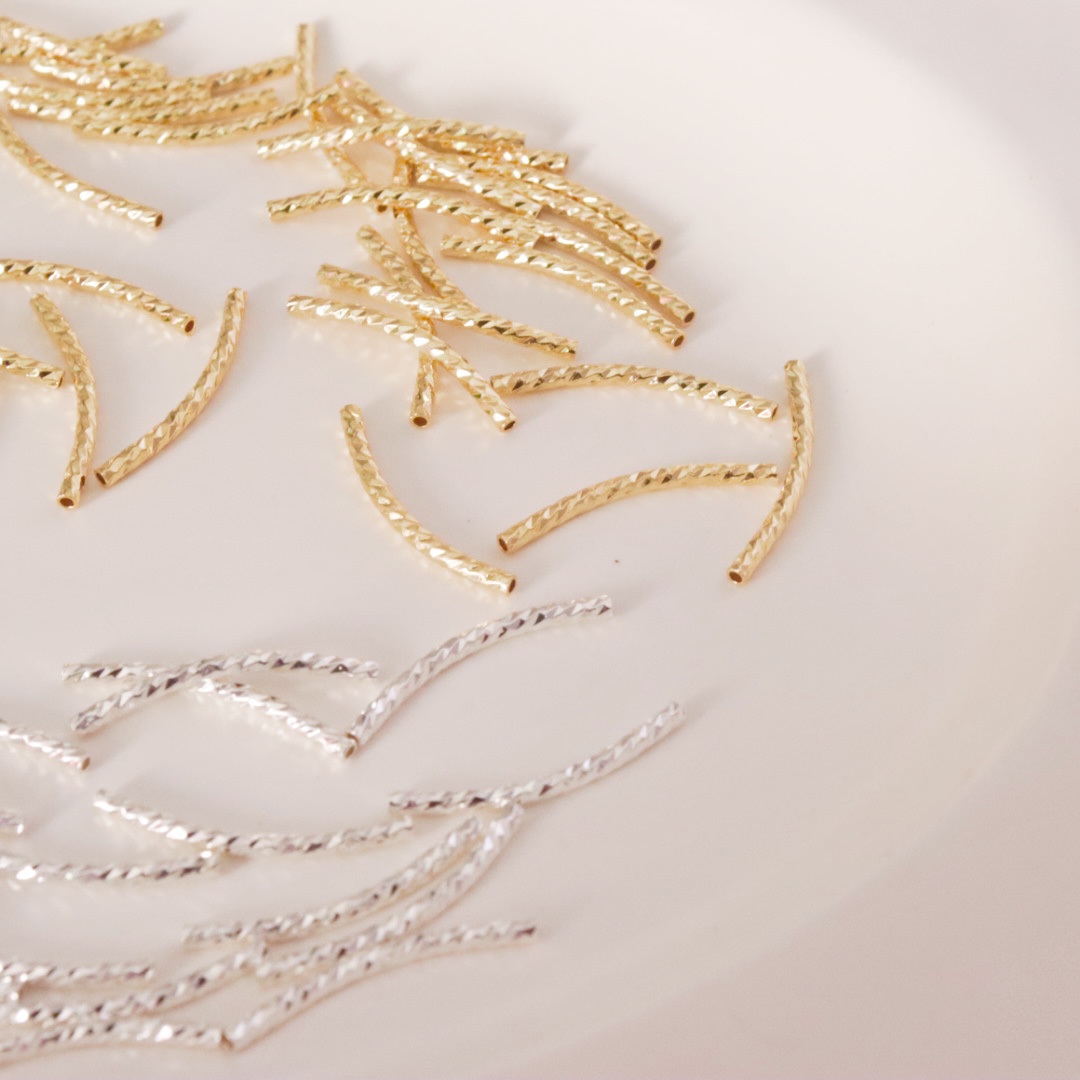 【批花弯管】18k包金银色保色螺纹弯管diy手工耳饰手链项链材料