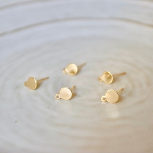 18k包金【带吊环平托耳钉】925银针平底耳针DIY手工饰品材料配件