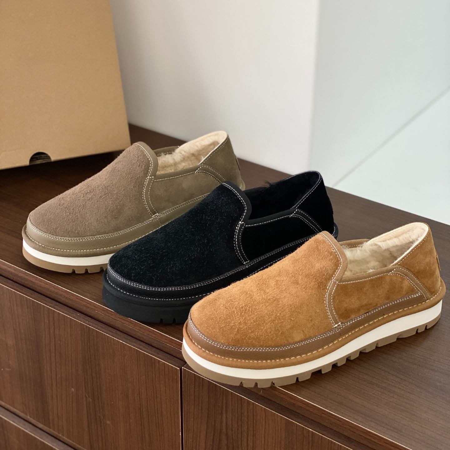 2025冬季新款羊毛雪地靴真皮厚底防滑套脚老北京棉鞋简单百搭男鞋