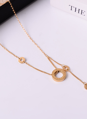 钛钢项链 百搭小众设计轻奢圆环项链女流苏锁骨链气质毛衣链