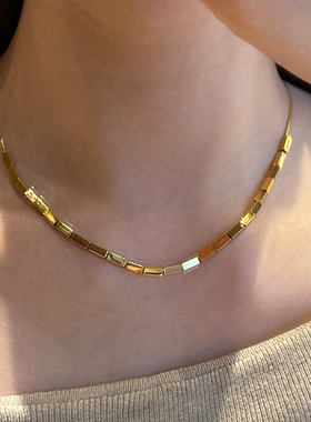 钛钢项链  爆闪轻奢百搭长方糖项链女高级感精致锁骨链不褪色