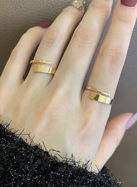 钛钢戒指 欧美冷淡风小众设计交错叠戴食指环戒指女不褪色配饰