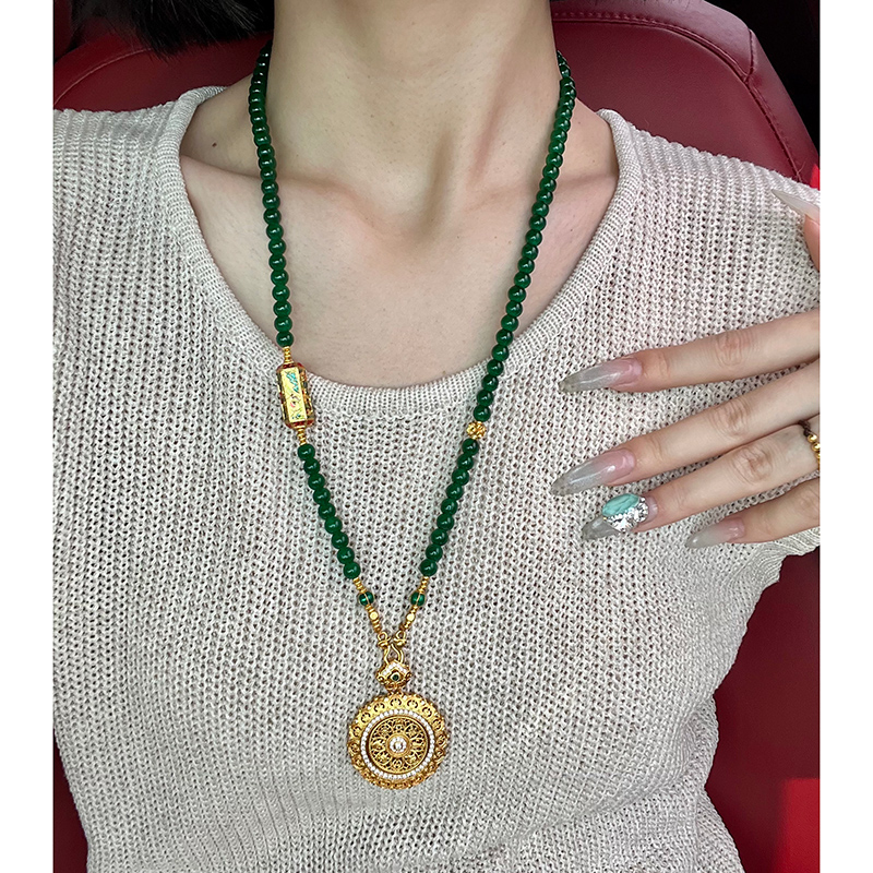 铜合金项链 可转动宫廷八宝罗盘项链女新中式高级感衣服配饰时尚