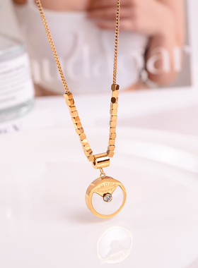 钛钢项链 小方糖圆盘项链女小众设计精致简约高级感秋冬毛衣链