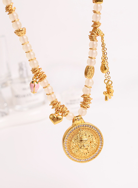 铜合金项链 马上有钱财神项链女新中式高品质轻奢盘缠衣服配饰品