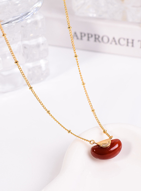 铜合金项链 南国红豆项链女精致红色高级感小众绝美锁骨链饰品