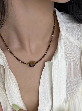 钛钢项链 美拉德小方糖项链女高级感秋冬锁骨链小众设计新款饰品