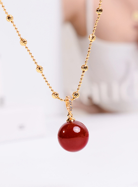 铜合金项链 新年蹦迪珠红色圆球项链女百搭高级感锁骨链轻奢饰品