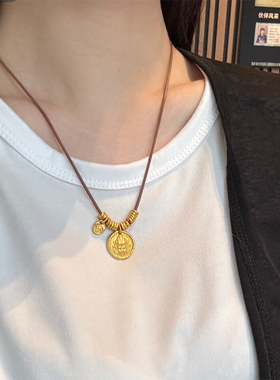 铜合金项链 新中式盘缠项链女可调节长短挂链手工编织绳配饰轻奢