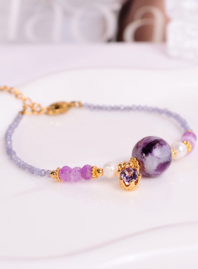 钛钢手链 新中式葡萄紫色圆球串珠手链女轻奢小众精致手串手饰品