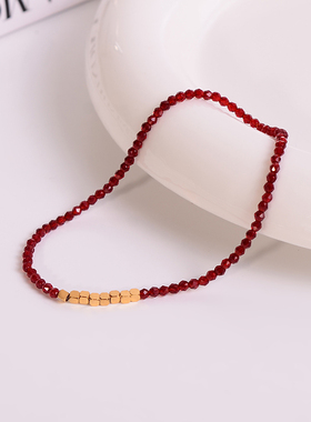 钛钢手链 复古气质叠戴红色小方糖手链女轻奢高级感手环不褪色