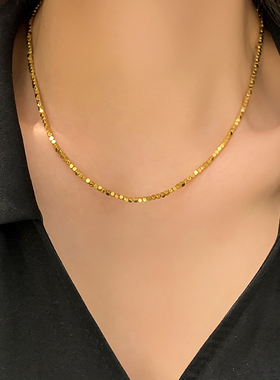 钛钢项链 镀18k金闪闪小方糖项链女碎金子锁骨链颈链轻奢不掉色