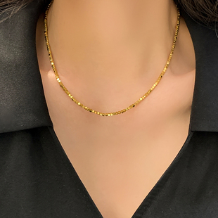 钛钢项链 镀18k金闪闪小方糖项链女碎金子锁骨链颈链轻奢不掉色