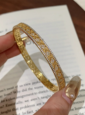 铜合金手镯 新中式高级感花窗手镯女轻奢小众高保色精致手环手饰