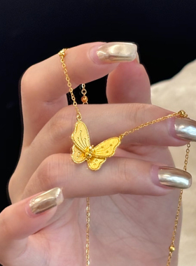 铜合金项链 花月佳期拉丝蝴蝶项链女气质质感纹理锁骨链轻奢配饰