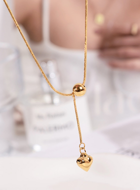 钛钢项链 极简小圆球爱心项链女小众设计感气质百搭锁骨链不褪色