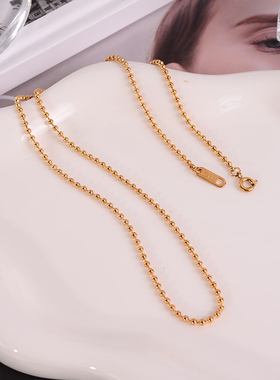 钛钢项链 豆豆项链锁骨链女不掉色素链百搭圆珠单链配吊坠金色