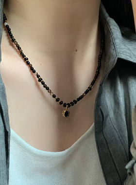 钛钢项链 高级感设计小众黑色串珠项链女气质锁骨链夏季不褪色