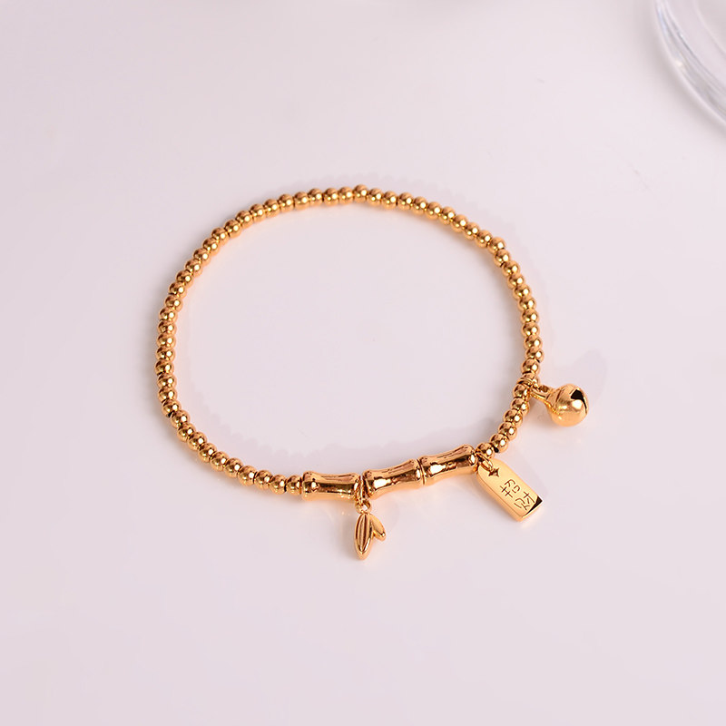 钛钢手链 百搭竹节手链女步步高升铃铛珠珠手串叠戴气质手饰品