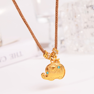 铜合金项链 吉祥墩墩小象盘缠项链女新中式手工编绳长链衣服配饰